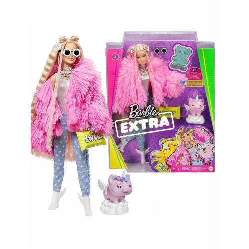 Кукла Barbie Extra в розовой пушистой шубке