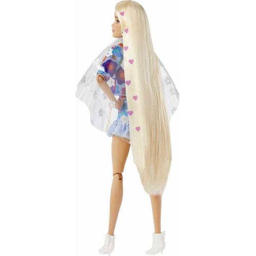 Кукла Барби Экстра Модница в джинсовом костюме с цветами Barbie Extra Doll #12 in Floral 2-Piece Fashion with Pet Bunny